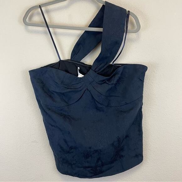 Veronica Beard Navy One Shoulder Linen Blend Blouse Size 12 Belinda Top NWT - Picture 5 of 14